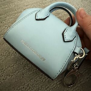 NWOT-Rebecca Minkoff Leather Light Blue MiniBag Wallet Coin Purse keychain charm